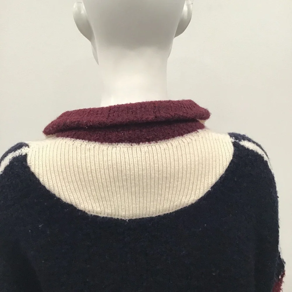 ba&sh Colorblock Lady Cadigan Benji Sweater Womens 1 Navy Burgundy US Small wool